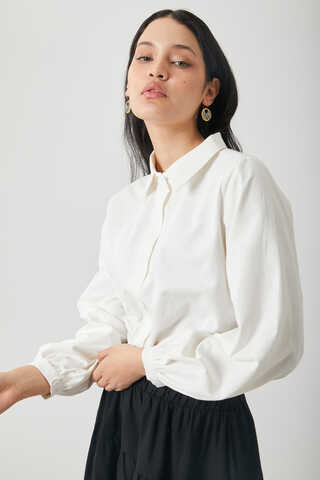 Gathered Cuff Poplin Shirt White - 3