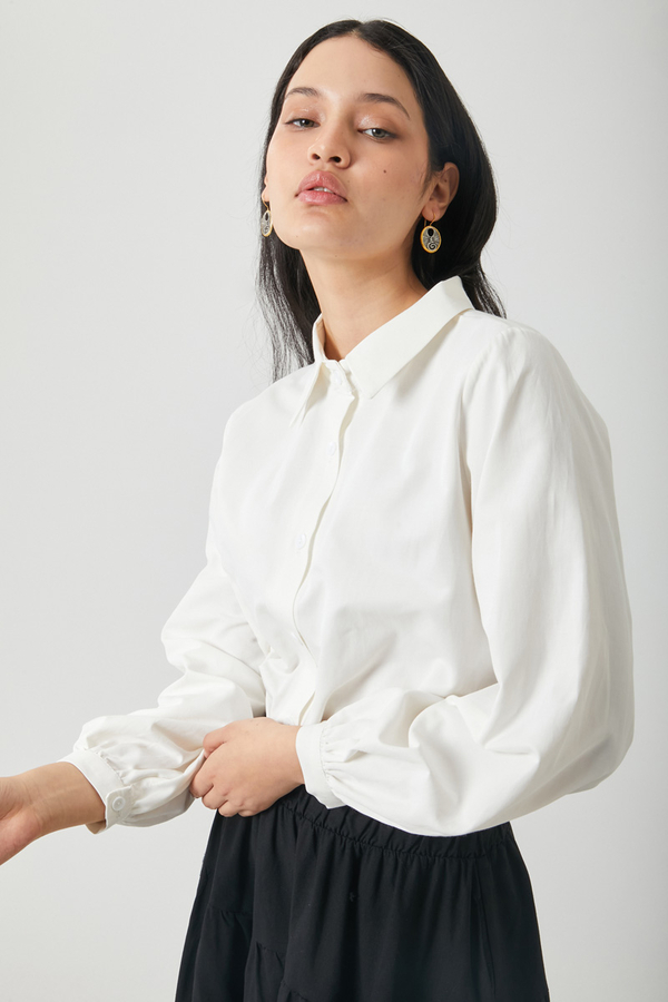 Gathered Cuff Poplin Shirt White - 3
