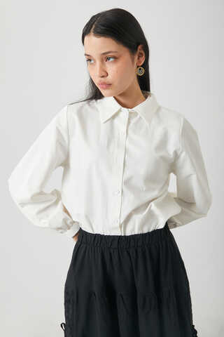 Gathered Cuff Poplin Shirt White - 4