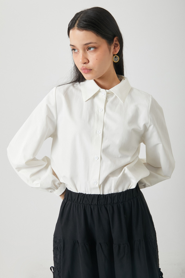 Gathered Cuff Poplin Shirt White - 4