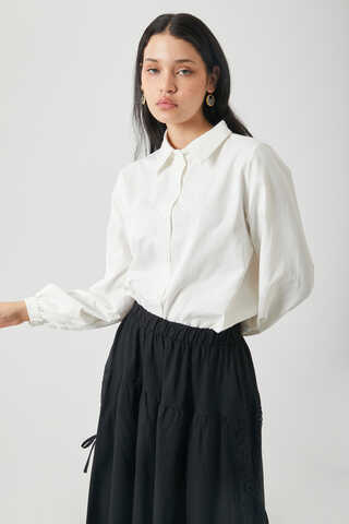 Gathered Cuff Poplin Shirt White - 5