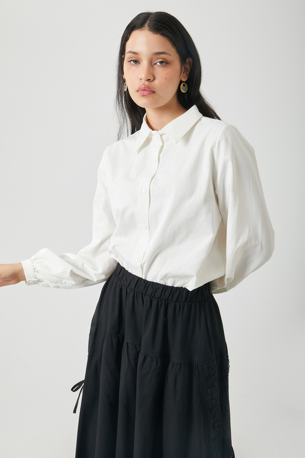 Gathered Cuff Poplin Shirt White - 5
