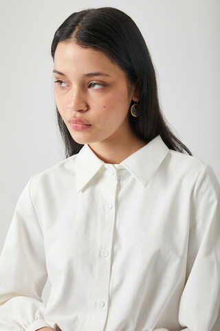 Gathered Cuff Poplin Shirt White - 6