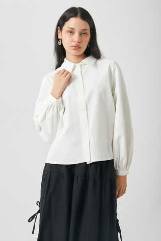Gathered Cuff Poplin Shirt White - 1