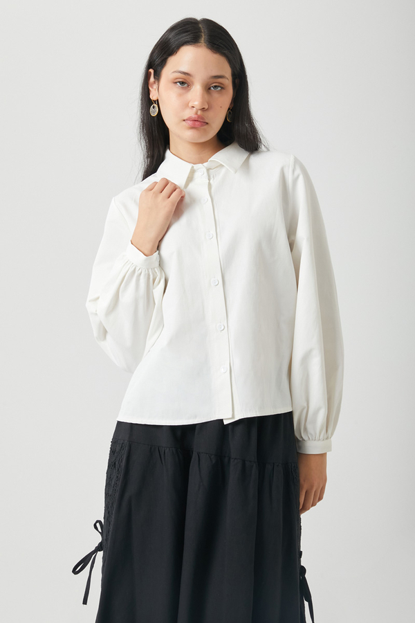 Gathered Cuff Poplin Shirt White - 1