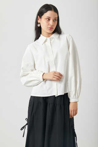 Gathered Cuff Poplin Shirt White - 8
