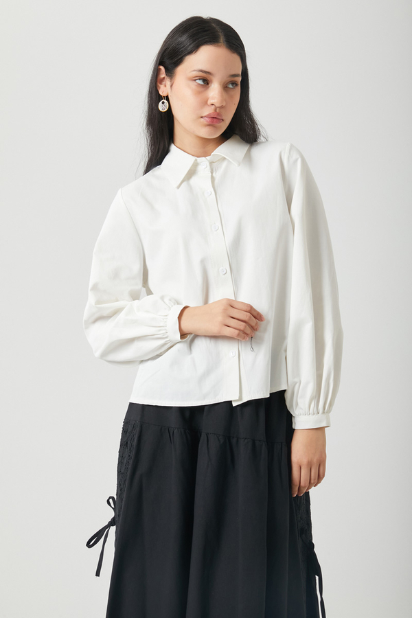 Gathered Cuff Poplin Shirt White - 8