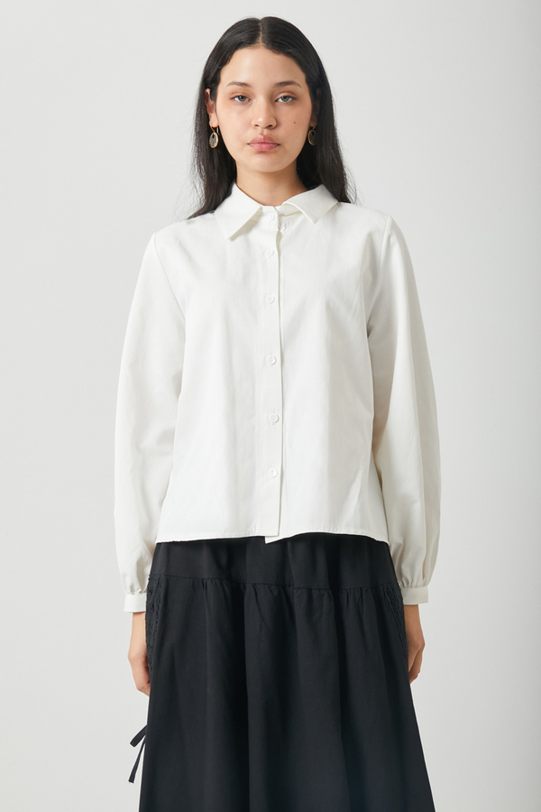 Gathered Cuff Poplin Shirt White - 9
