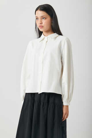 Gathered Cuff Poplin Shirt White - 10