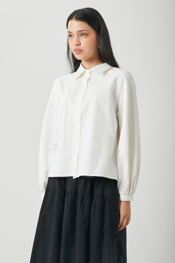 Gathered Cuff Poplin Shirt White - 10