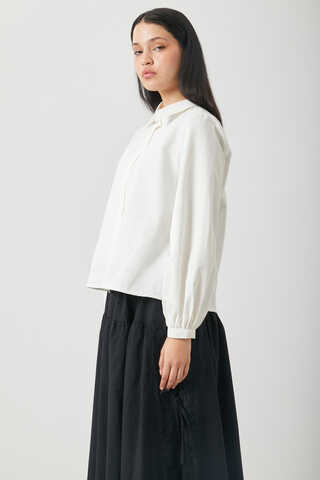 Gathered Cuff Poplin Shirt White - 11