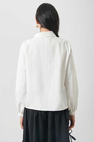 Gathered Cuff Poplin Shirt White - 12