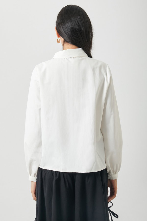 Gathered Cuff Poplin Shirt White - 12