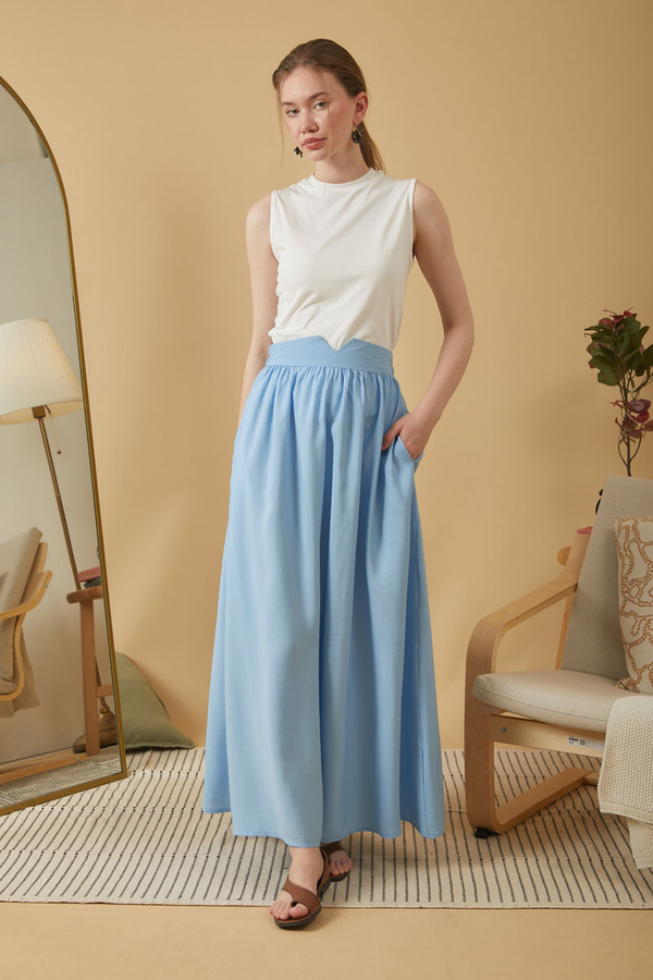 Gathered Modal Skirt Baby Blue - 3