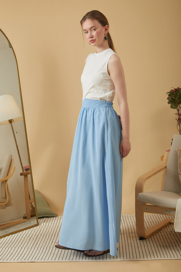 Gathered Modal Skirt Baby Blue - 5