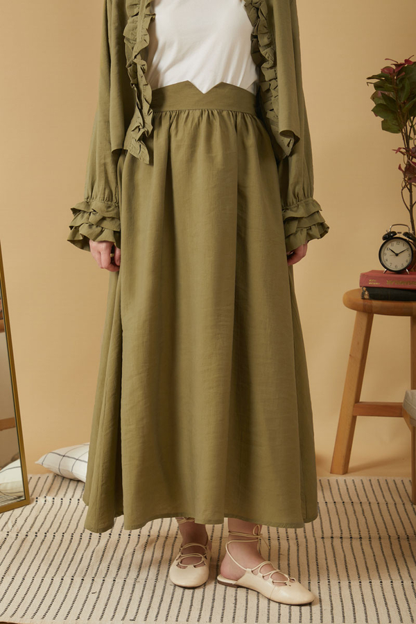 Gathered Modal Skirt Khaki - 3