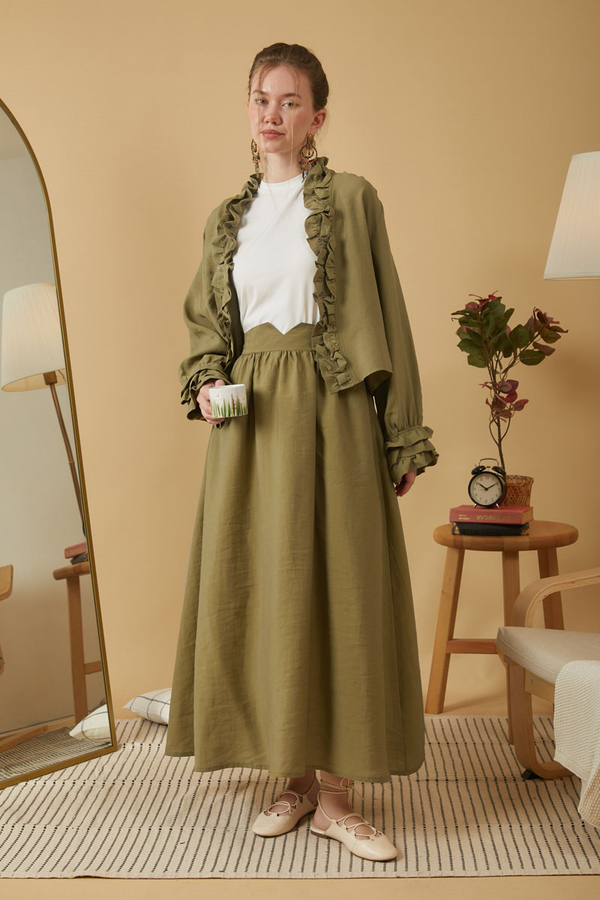 Gathered Modal Skirt Khaki - 5