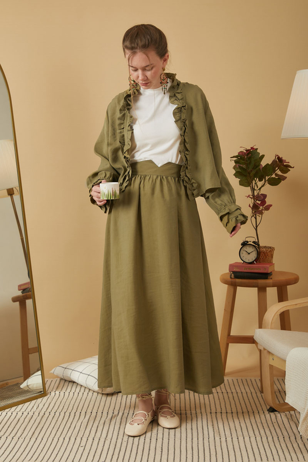 Gathered Modal Skirt Khaki - 6