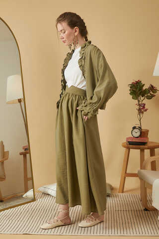 Gathered Modal Skirt Khaki - 8