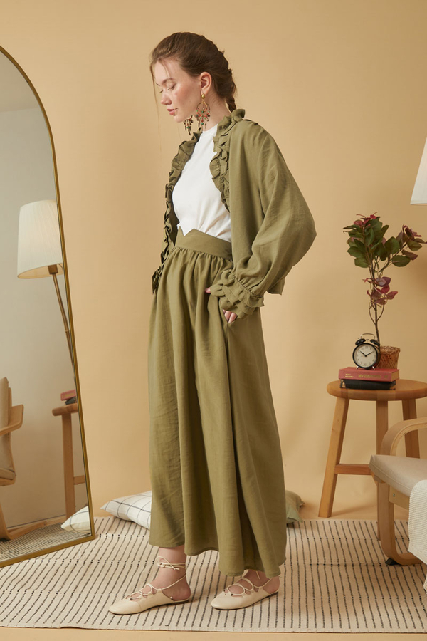 Gathered Modal Skirt Khaki - 8