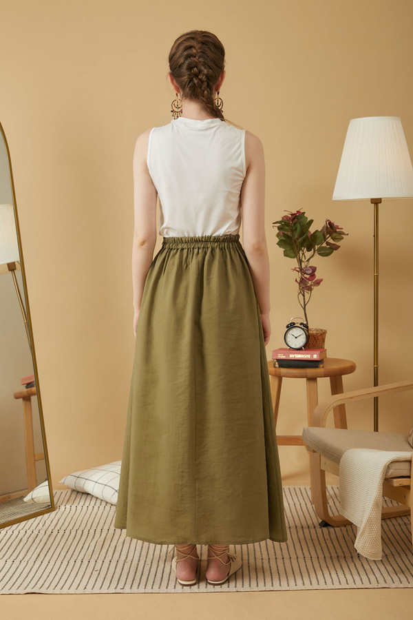 Gathered Modal Skirt Khaki - 9
