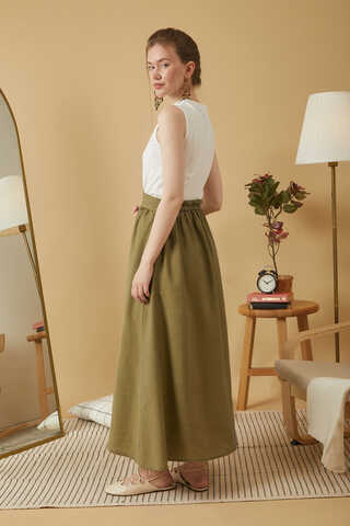 Gathered Modal Skirt Khaki - 10