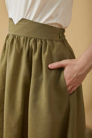 Gathered Modal Skirt Khaki - 2