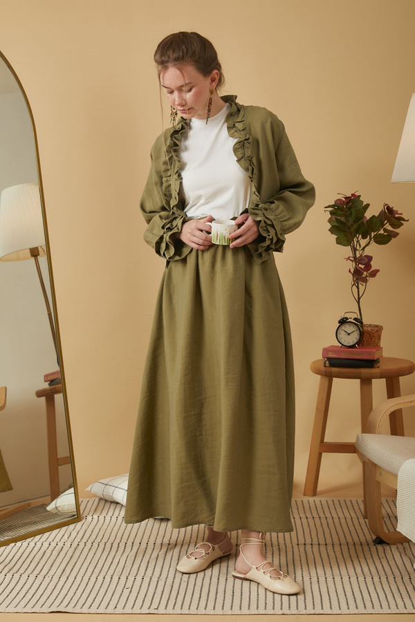 Gathered Modal Skirt Khaki - 4