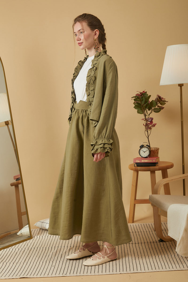 Gathered Modal Skirt Khaki - 7