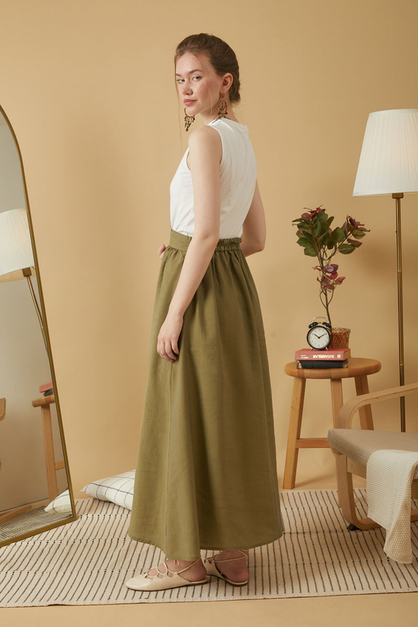 Gathered Modal Skirt Khaki - 10