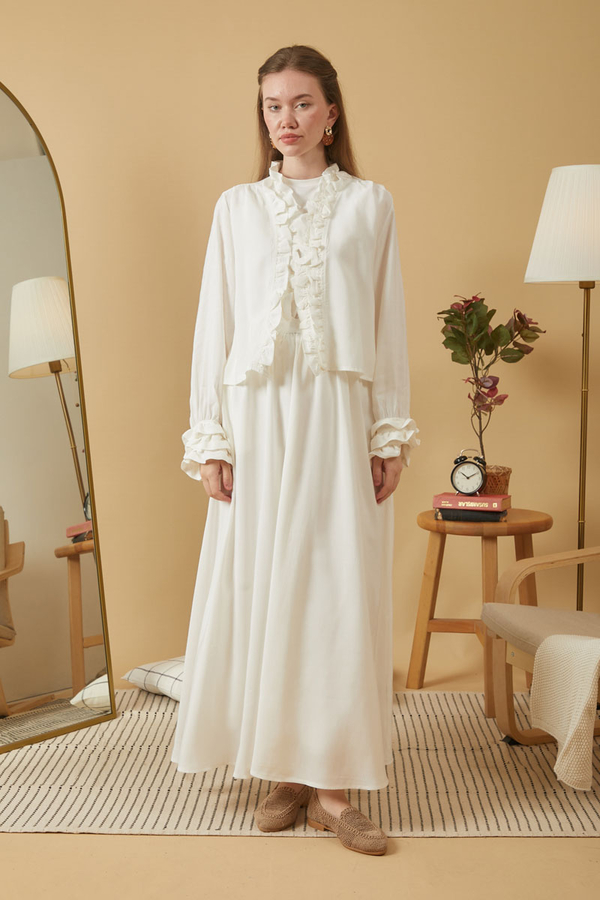 Gathered Modal Skirt White - 3