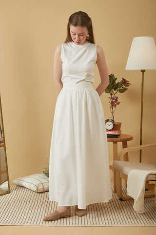 Gathered Modal Skirt White - 7