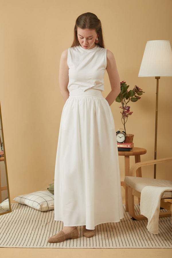 Gathered Modal Skirt White - 7