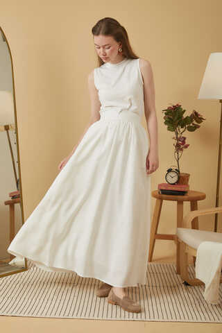 Gathered Modal Skirt White - 9