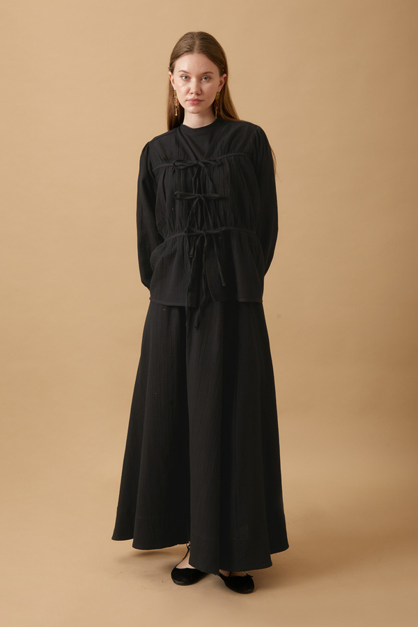 Gathered Muslin Skirt Set Black - 2