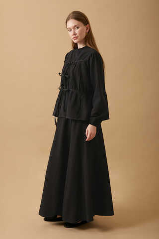 Gathered Muslin Skirt Set Black - 4