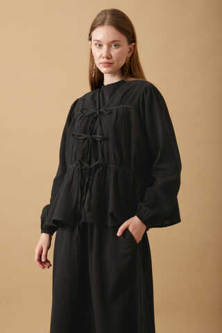 Gathered Muslin Skirt Set Black - 5