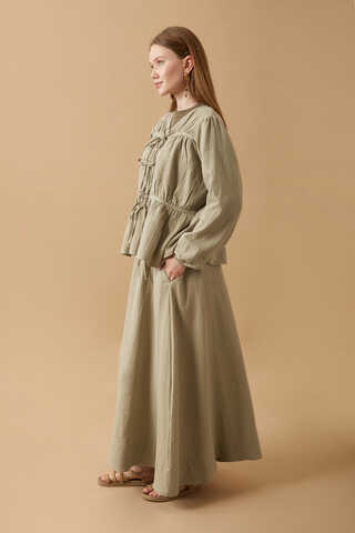 Gathered Muslin Skirt Set Khaki - 5
