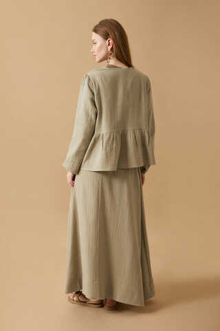 Gathered Muslin Skirt Set Khaki - 7