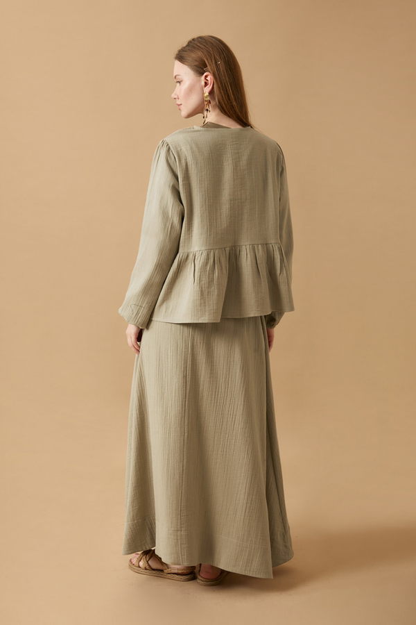 Gathered Muslin Skirt Set Khaki - 7