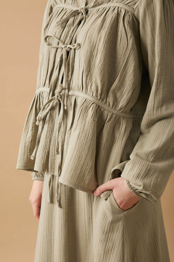 Gathered Muslin Skirt Set Khaki - 4