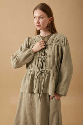 Gathered Muslin Skirt Set Khaki - 2