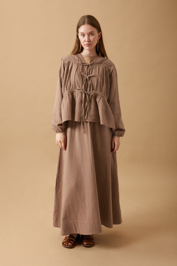 Gathered Muslin Skirt Set Taupe - 2