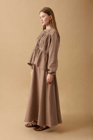 Gathered Muslin Skirt Set Taupe - 4
