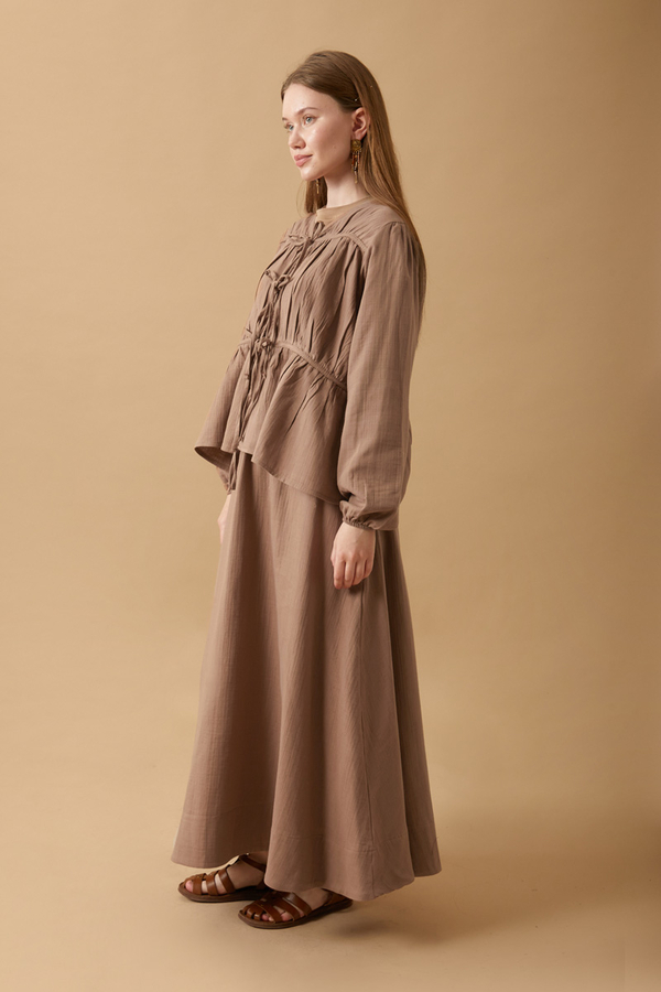 Gathered Muslin Skirt Set Taupe - 4