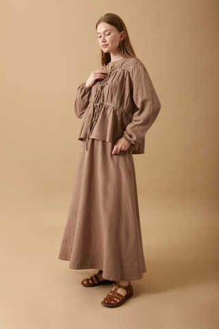 Gathered Muslin Skirt Set Taupe - 5