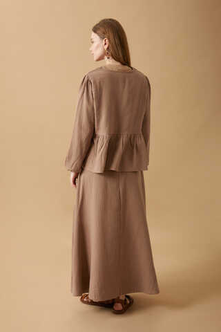 Gathered Muslin Skirt Set Taupe - 7