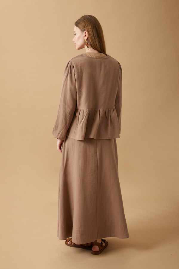 Gathered Muslin Skirt Set Taupe - 7