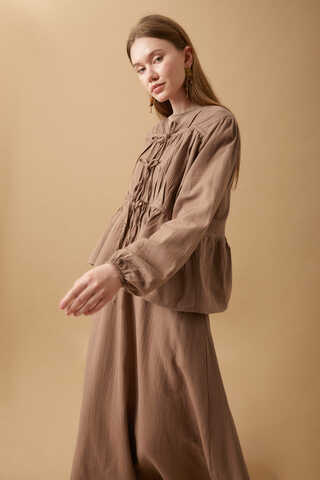 Gathered Muslin Skirt Set Taupe - 6