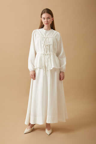 Gathered Muslin Skirt Set White - 1